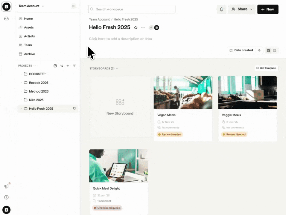 Opening Assets from the dashboard sidebar and browsing Asset Library folders