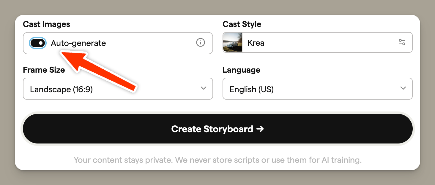 Cast Images auto-generate toggle in Import Script