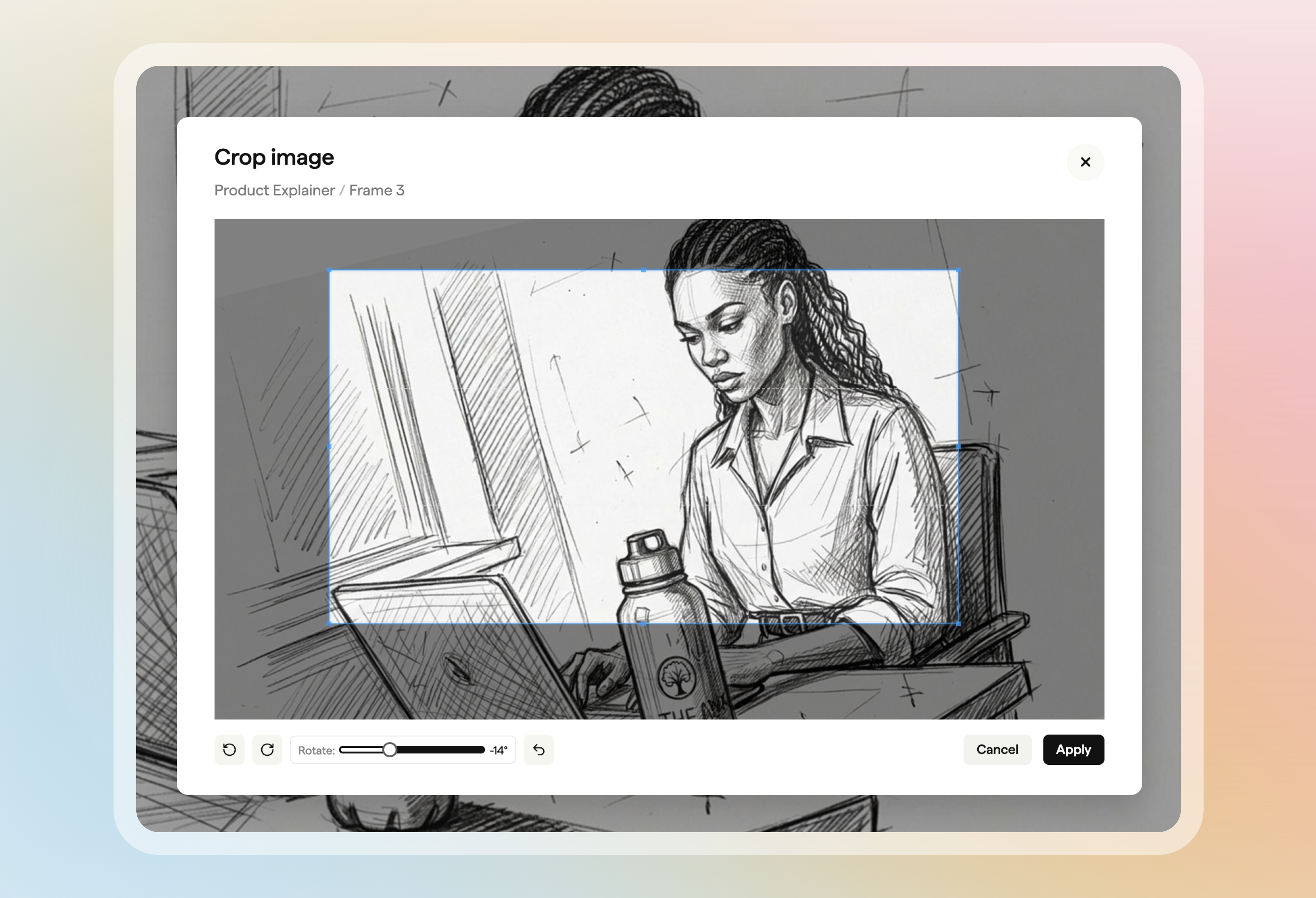 Crop image editor with a fixed crop box and rotate slider