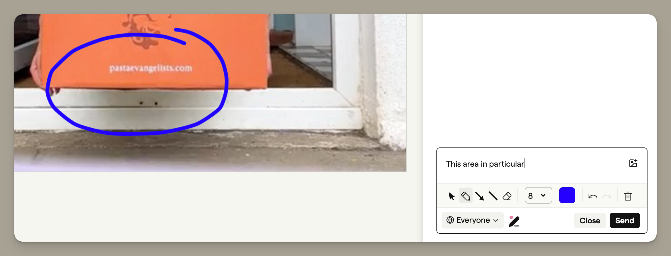 Drawing an annotation on a frame while writing a comment