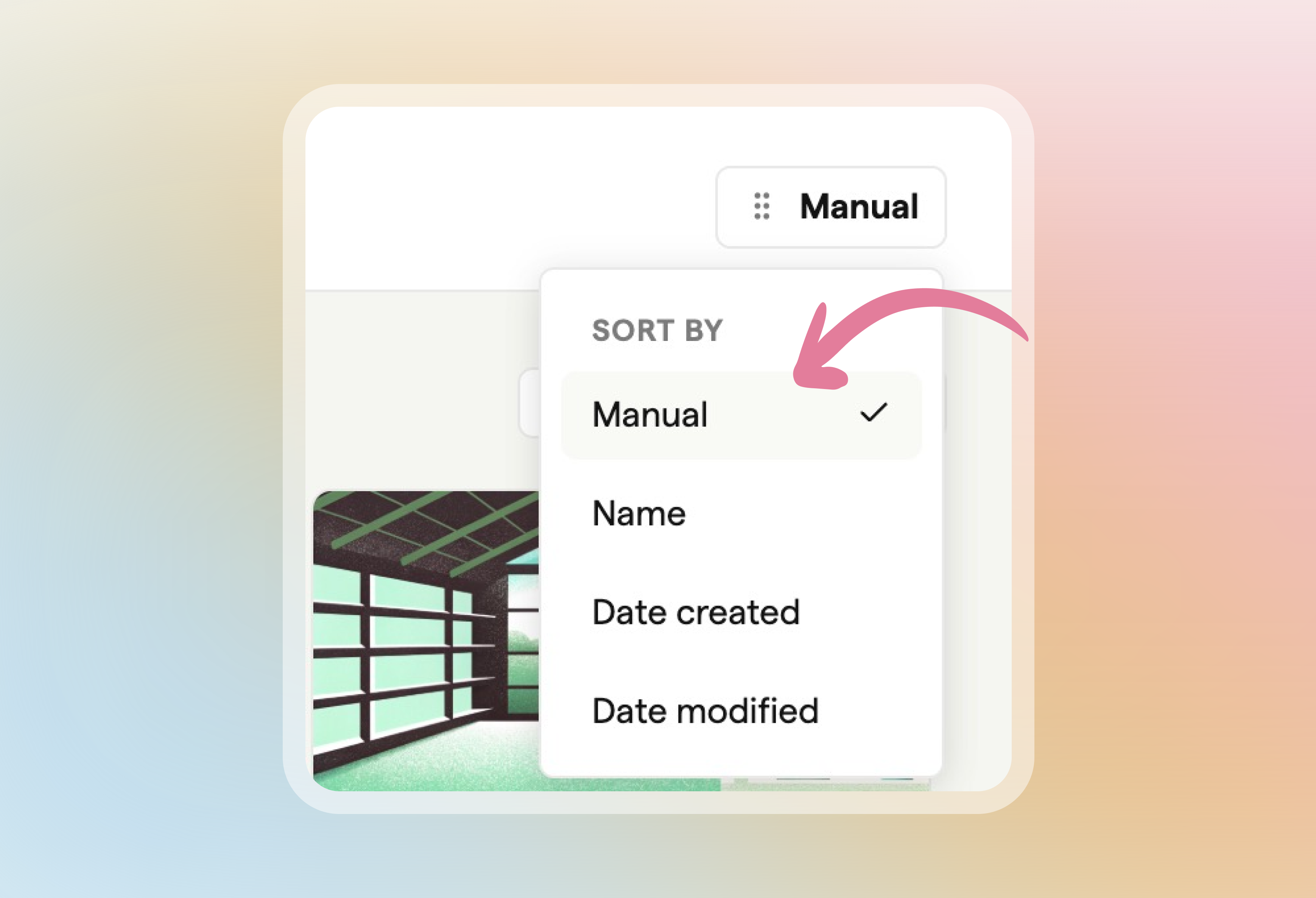 Sort menu in a project with Manual selected