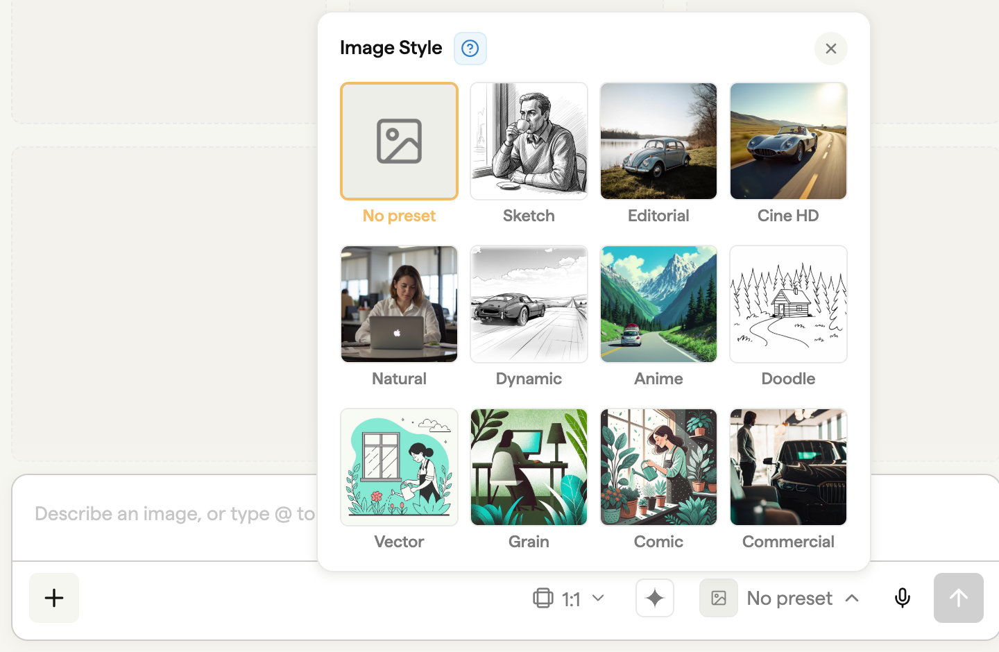 Image style picker with Sketch among the styles